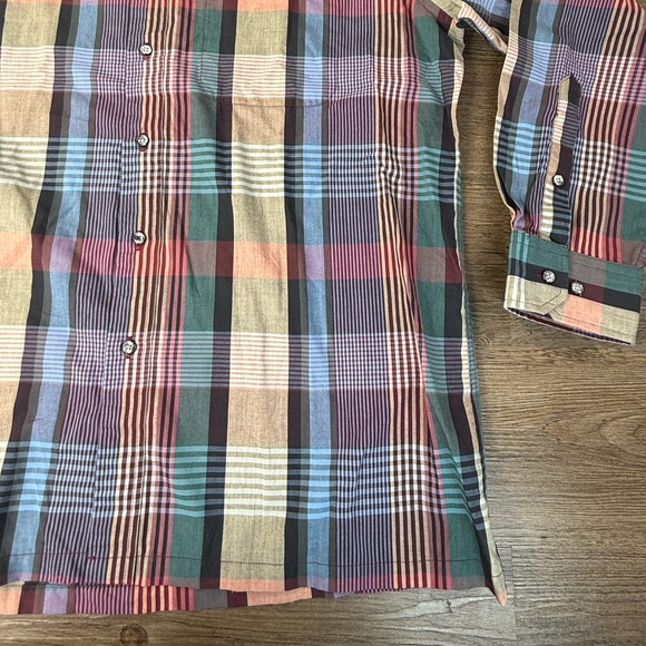 Damon Men's Multicolor Pastel Plaid Collared Button Down Long Sleeve Shirt, XL - Picture 4 of 8